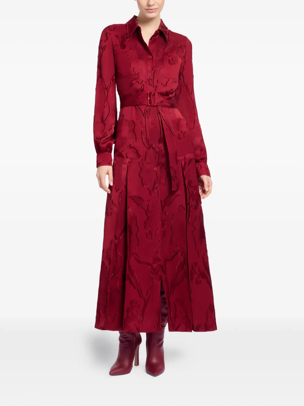 Elie Saab long-sleeve belted midi dress - Rood