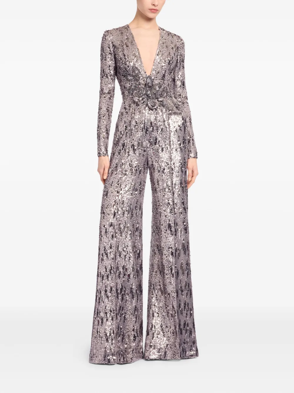 Elie Saab V-neck sequinned jumpsuit - Grijs