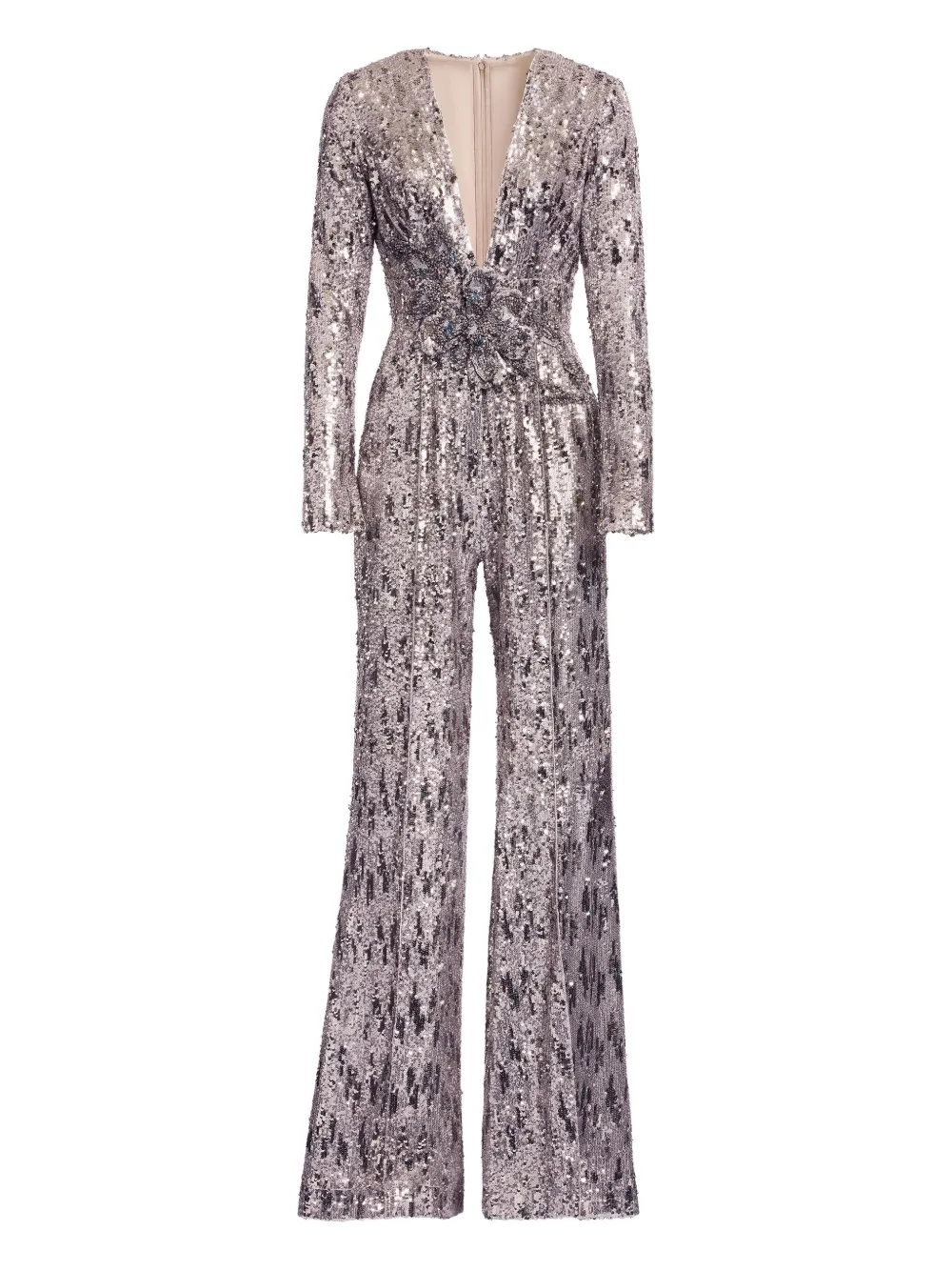 Elie Saab combinaison ornée de sequins à col v | gris | Image 1