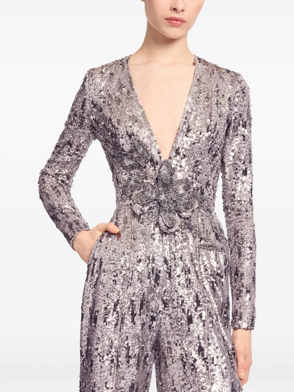 Elie Saab Jumpsuit met pailletten en V-hals Grijs