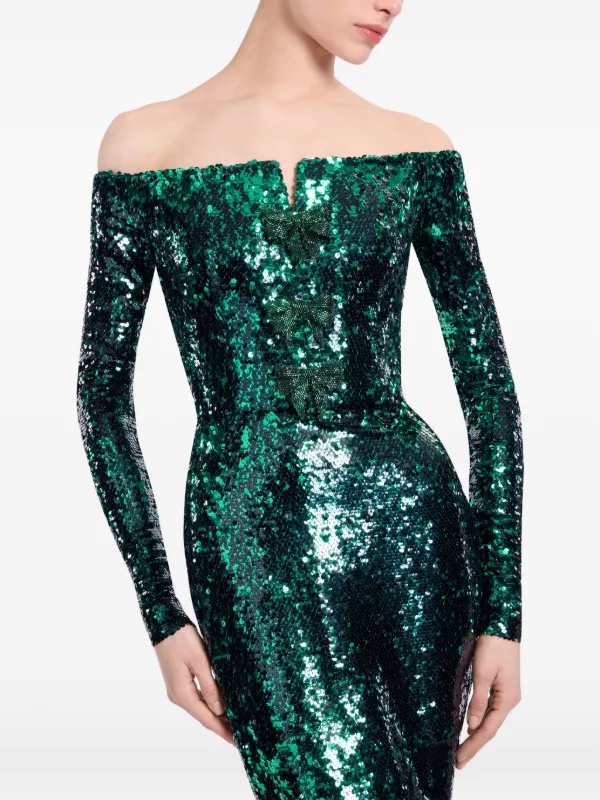 elie saab green sequin dress Sequin Embellished Off-The-Shoulder Dress – ELIE SAAB main image 0