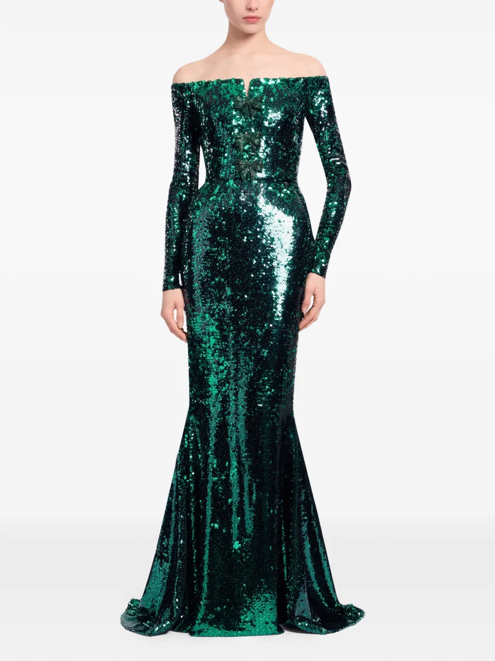 Elie Saab embellished off-the-shoulder maxi dress - Groen