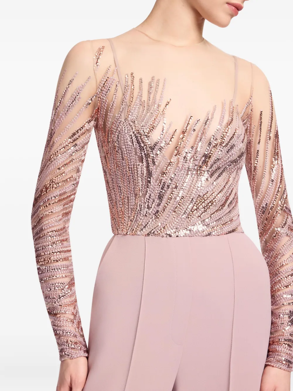 Elie Saab Jumpsuit verfraaid met pailletten en tule Roze
