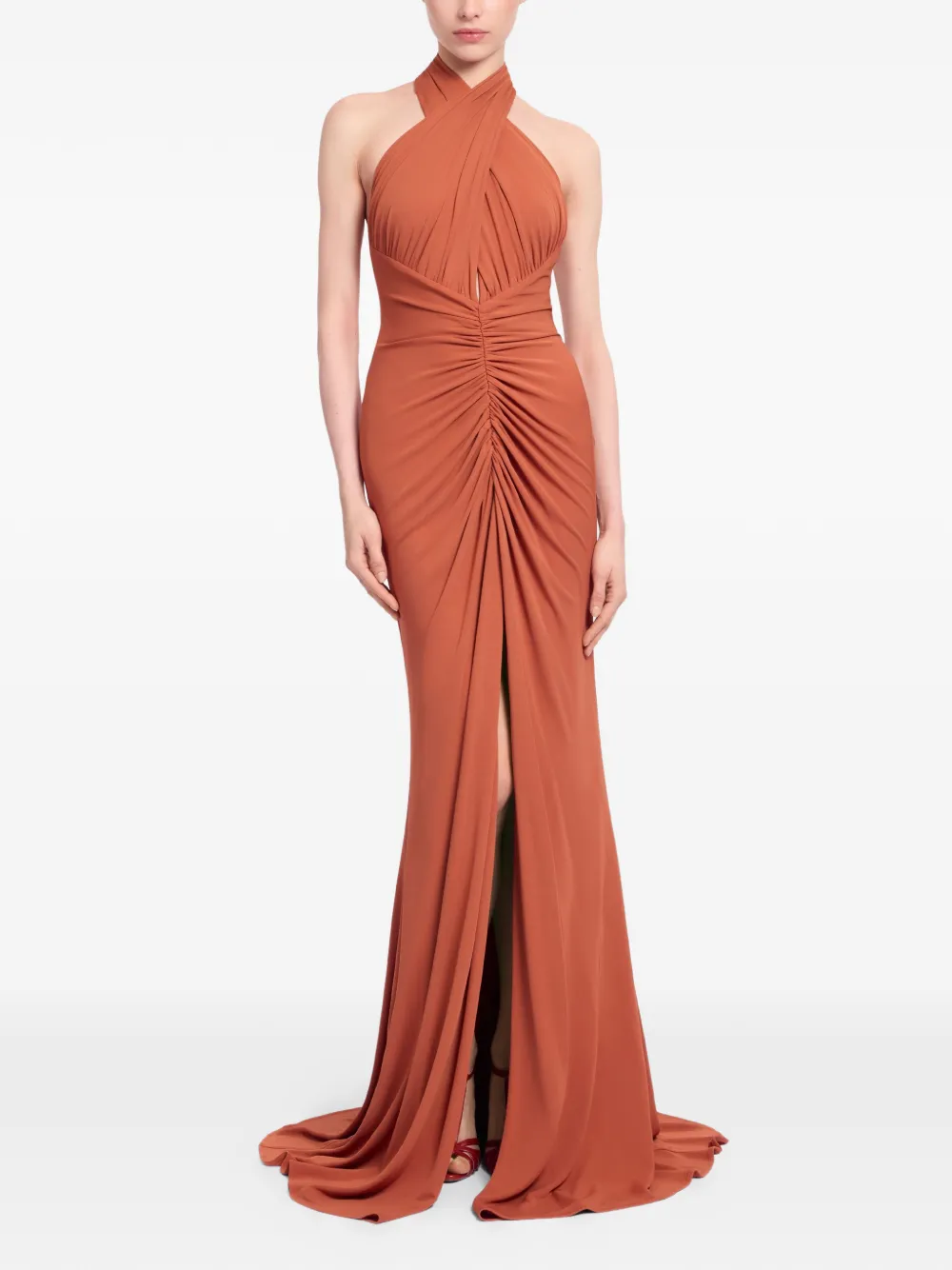 Elie Saab Maxi-jurk met lange mouwen en gekruiste design Oranje