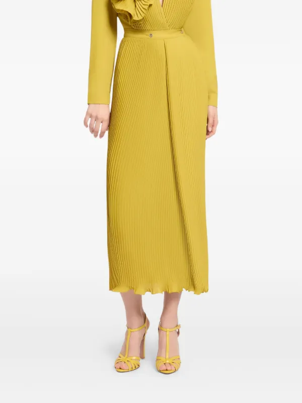 Elie Saab Pleated Chiffon Skirt in Yellow