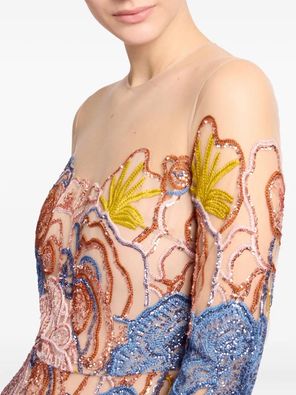 Elie Saab Maxi-jurk met geborduurde bloemen en pailletten Blauw