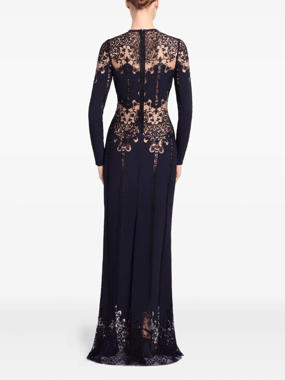Elie Saab floral-embroidered maxi dress - Zwart