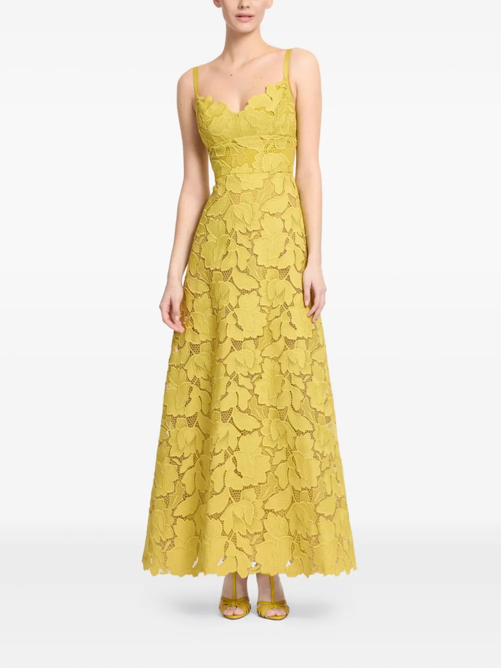 Elie Saab Macramé Midi Dress In Yellow