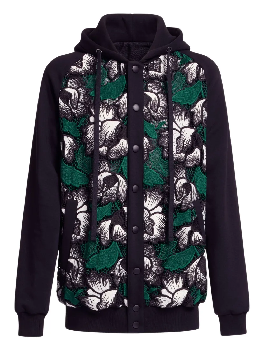 Elie Saab long-sleeve macramé hoodie - Black