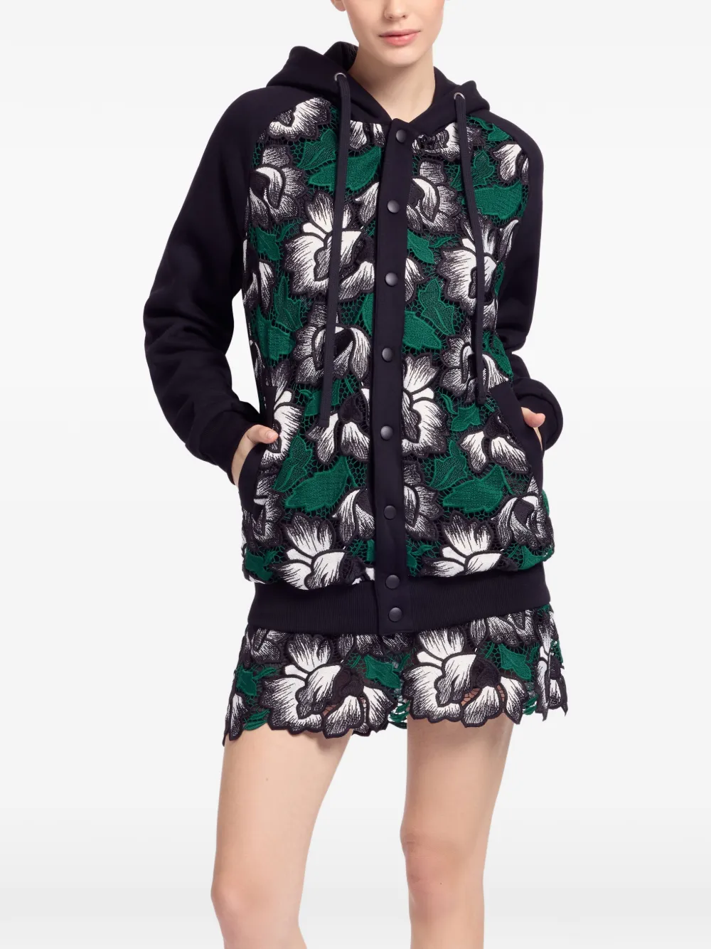 Elie Saab long-sleeve macramé hoodie - Zwart