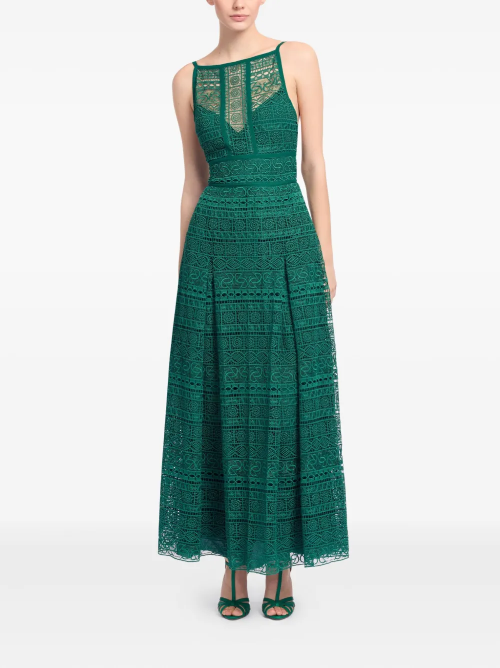 Elie Saab Macramé Midi Dress In Green