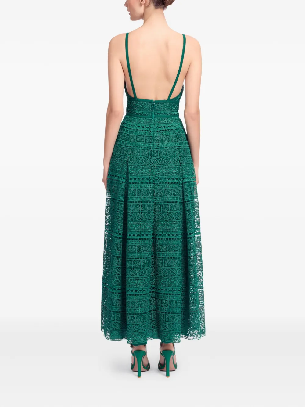 Elie Saab Macramé Midi Dress In Green