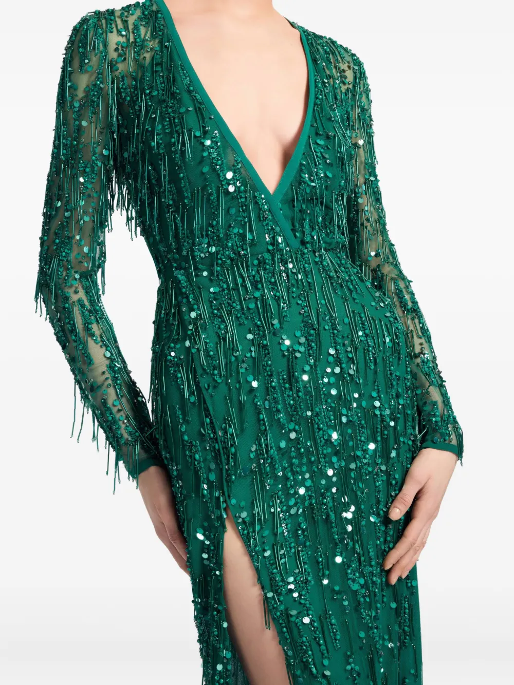 Elie Saab Maxi-jurk verfraaid met kralen Groen