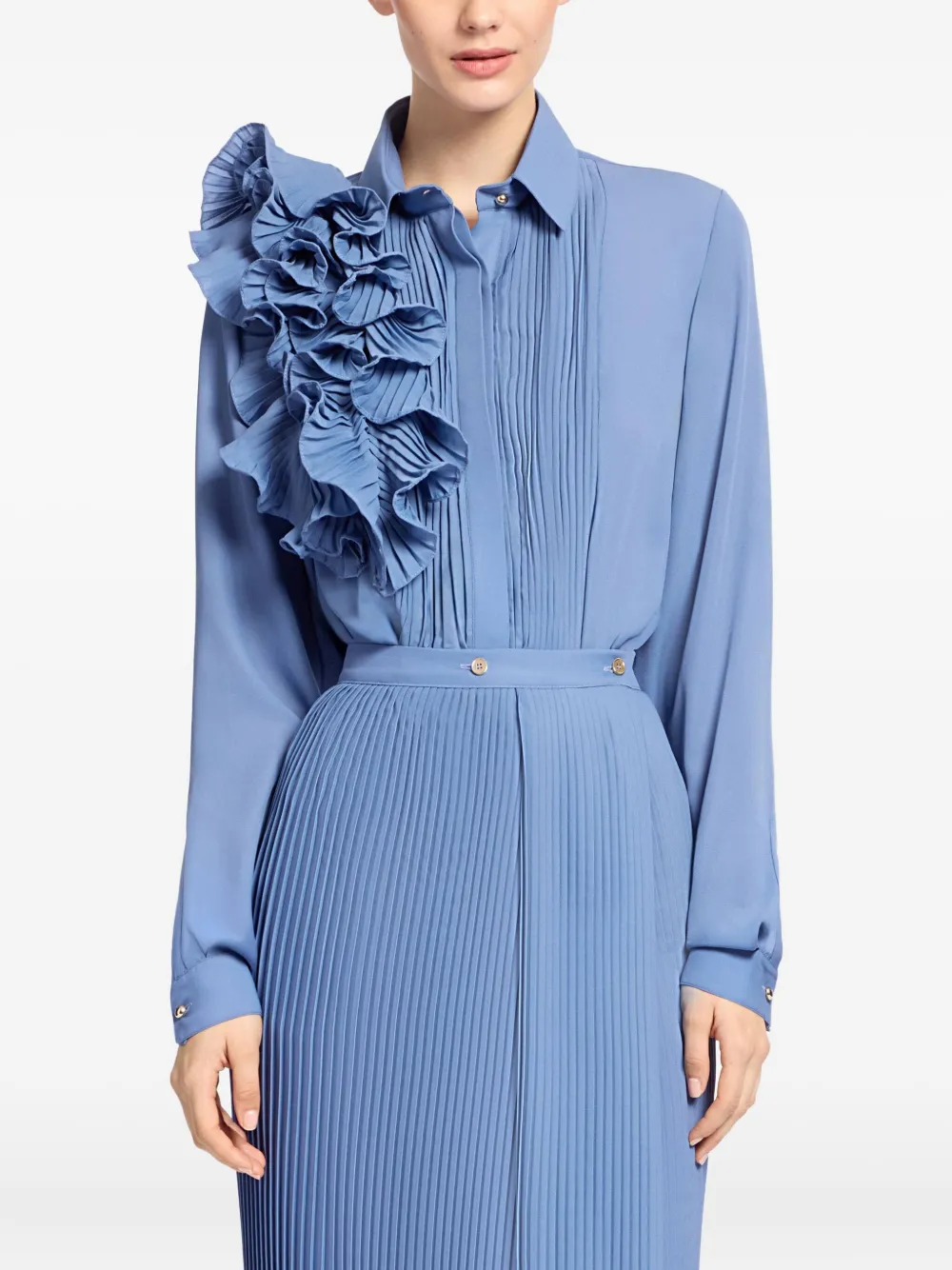 Elie Saab ruffled chiffon shirt - ORIENT BLUE