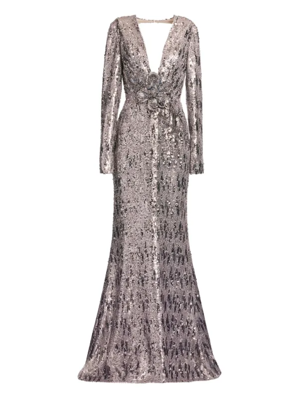 Evening Gown Elie Saab Grey Dress Elie Saab Sequin-embellished