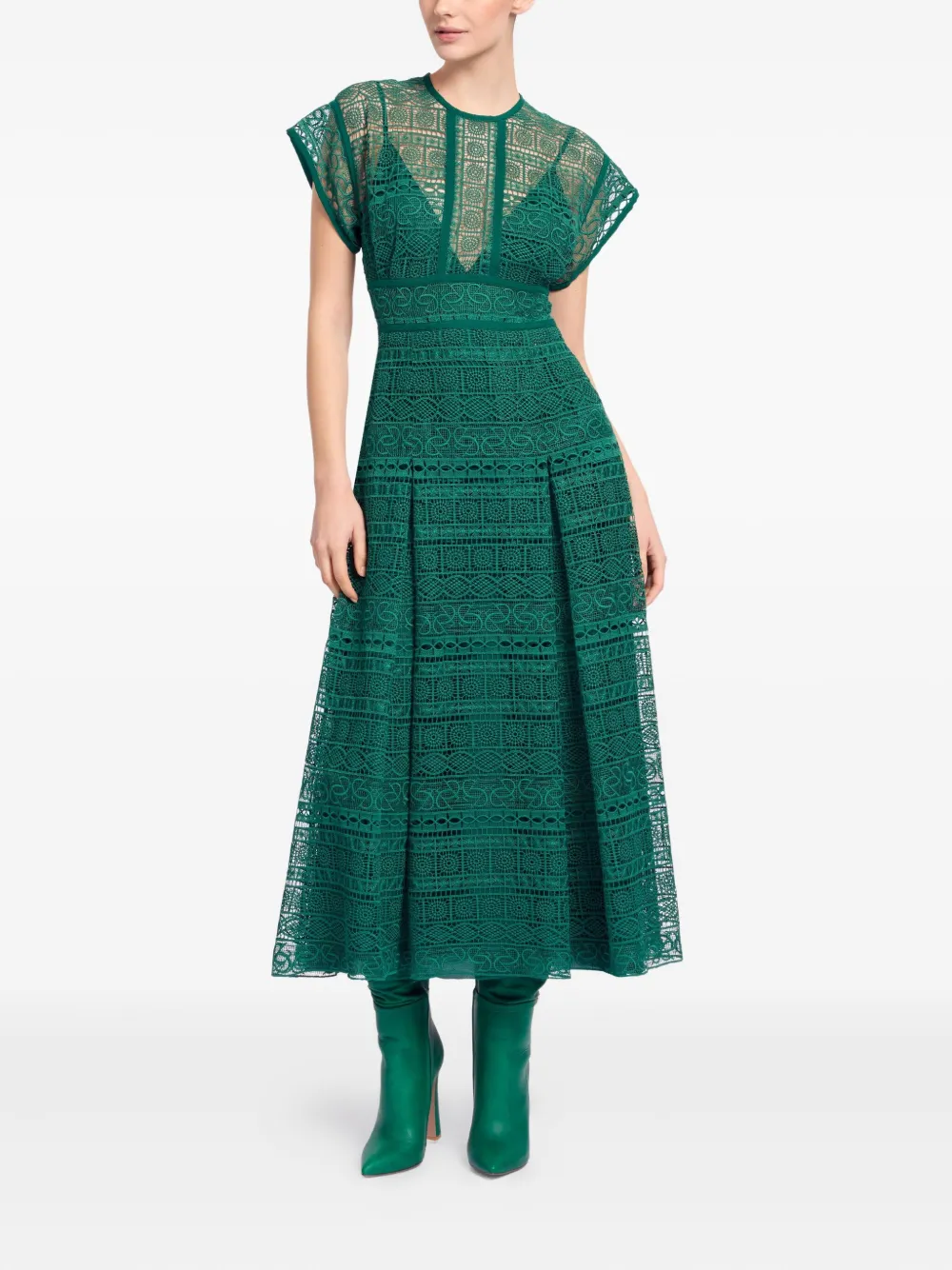 Elie Saab Macramé Midi Dress In Green