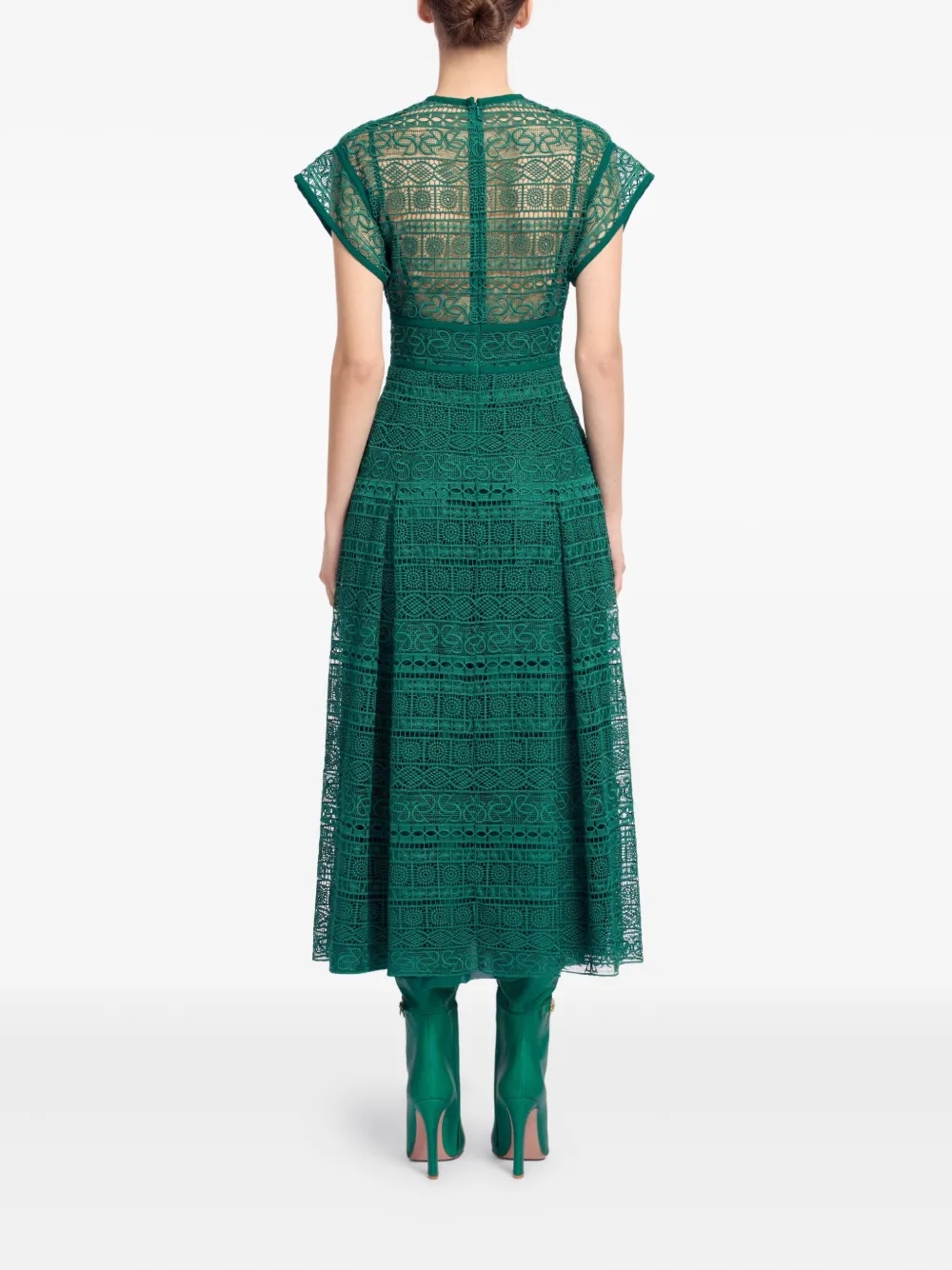 Elie Saab Macramé Midi Dress In Green