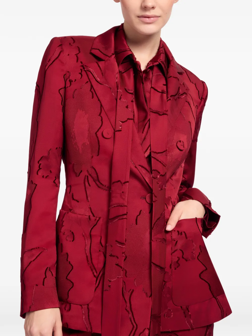 Elie Saab Jacquard Double-breasted Blazer in Red, view 4