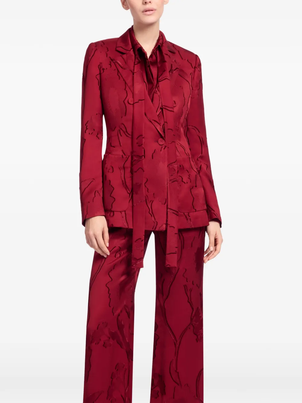 Elie Saab Jacquard Double-breasted Blazer in Red, view 3
