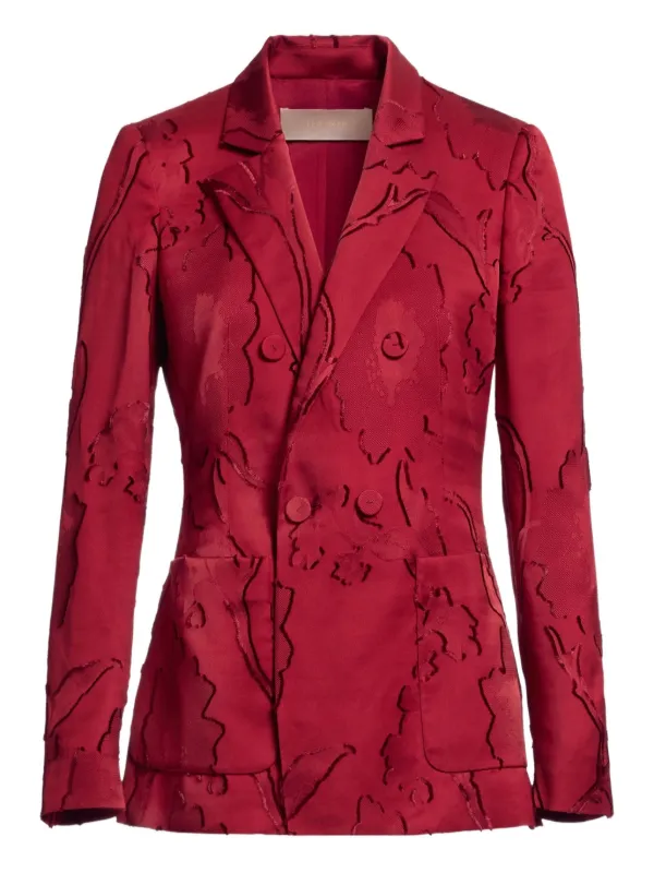 Elie Saab Jacquard Double-breasted Blazer in Red