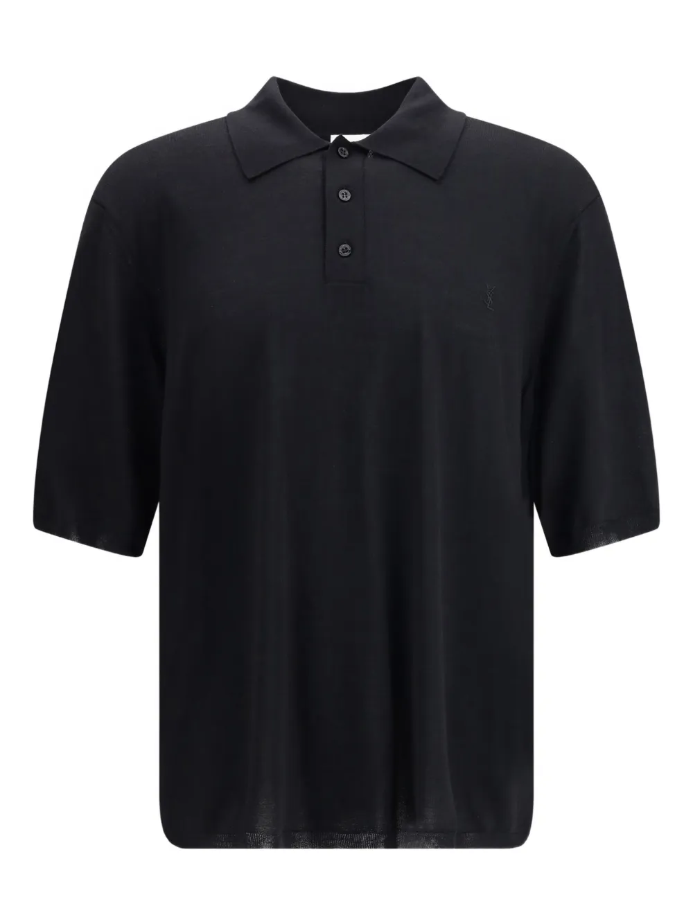 Saint Laurent Cassandre Short-sleeve Polo Shirt In Black