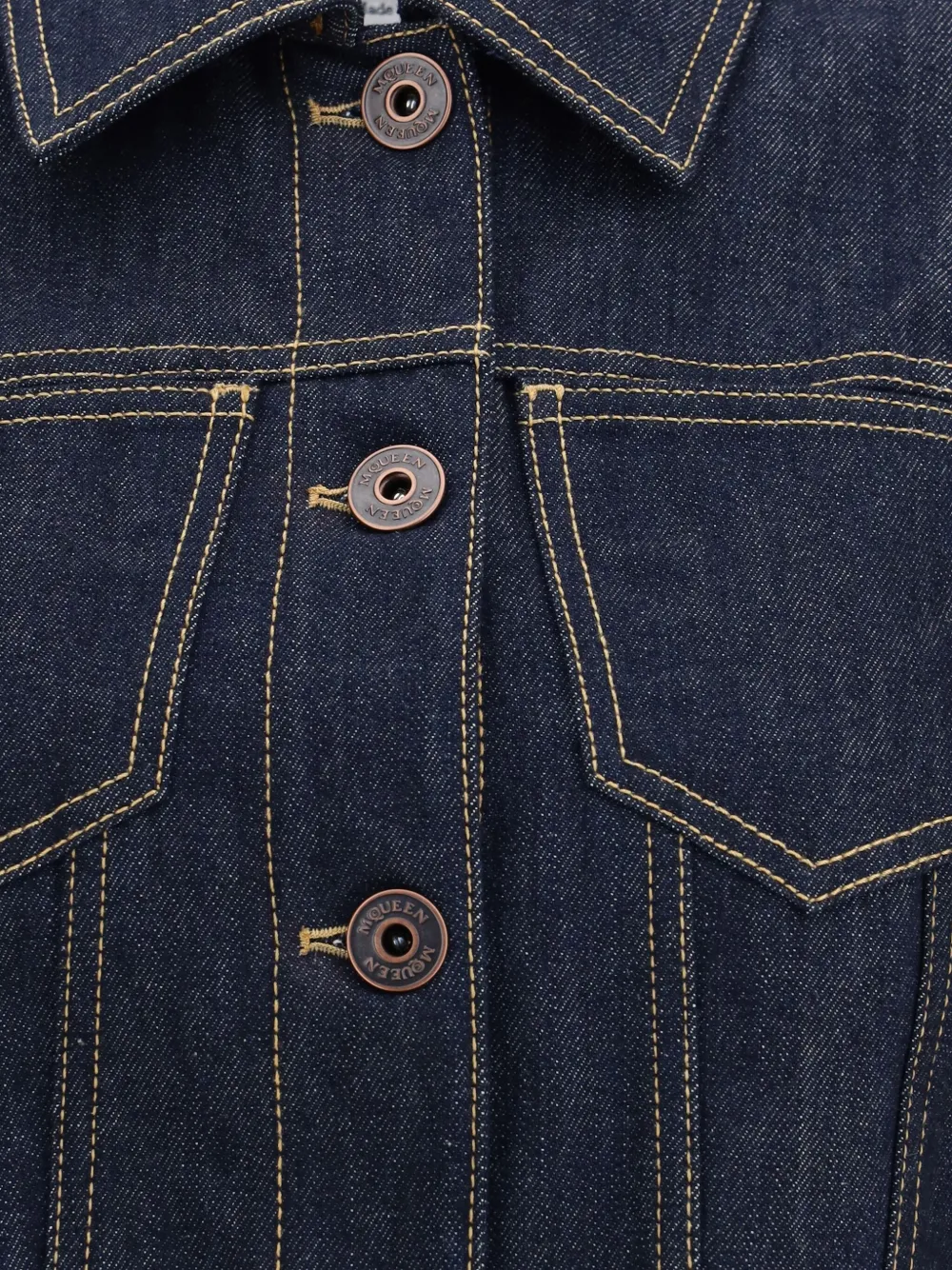 Alexander McQueen Denim jack met gesmockte schouders Blauw