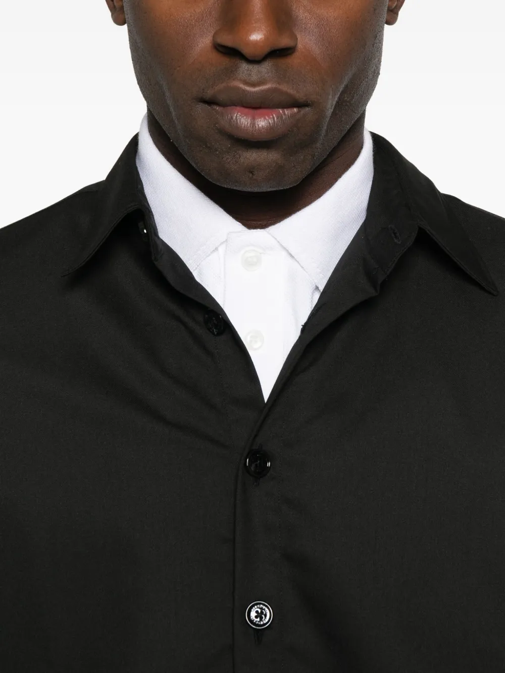 LES HOMMES Button-down overhemd met elastische afwerking Zwart