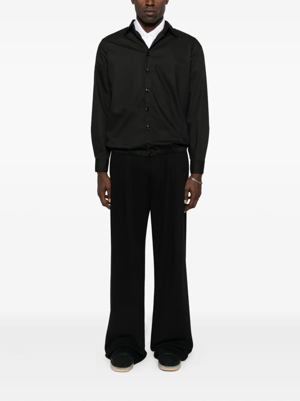 LES HOMMES Button-down overhemd met elastische afwerking - Zwart
