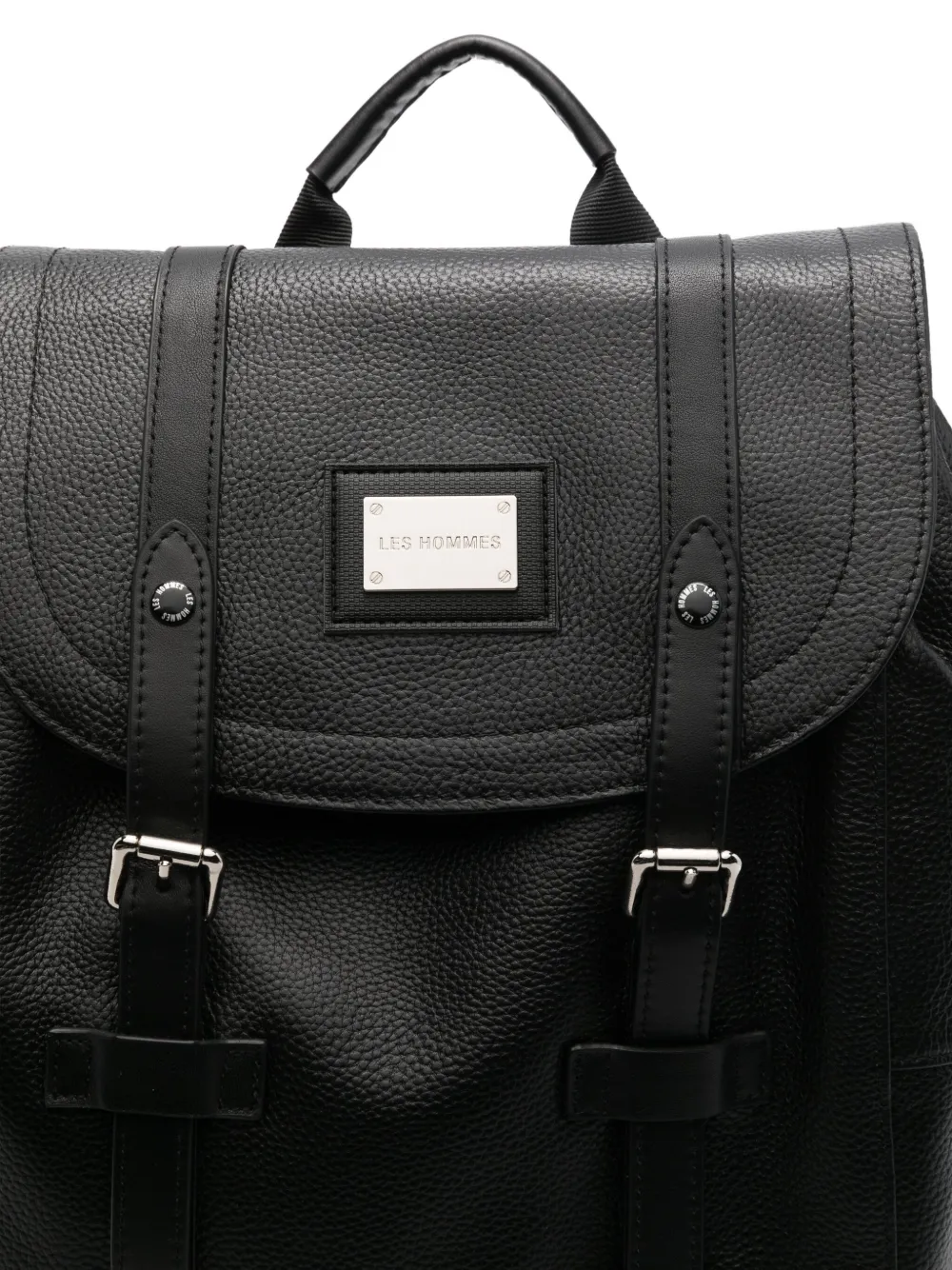 Les Hommes Buckle-fastening Leather Backpack In Black