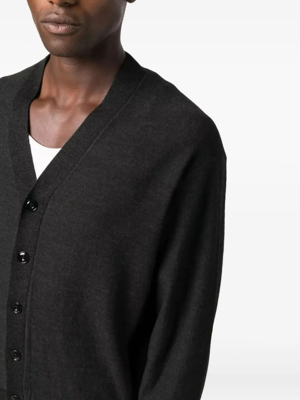 Lemaire Relaxed Twisted Wool Blend Cardigan In Gray