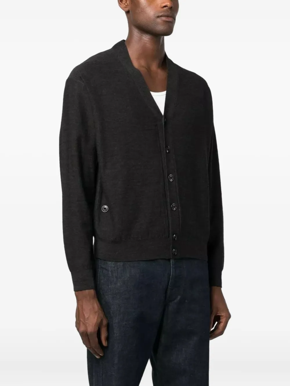 Lemaire Relaxed Twisted Wool Blend Cardigan In Gray