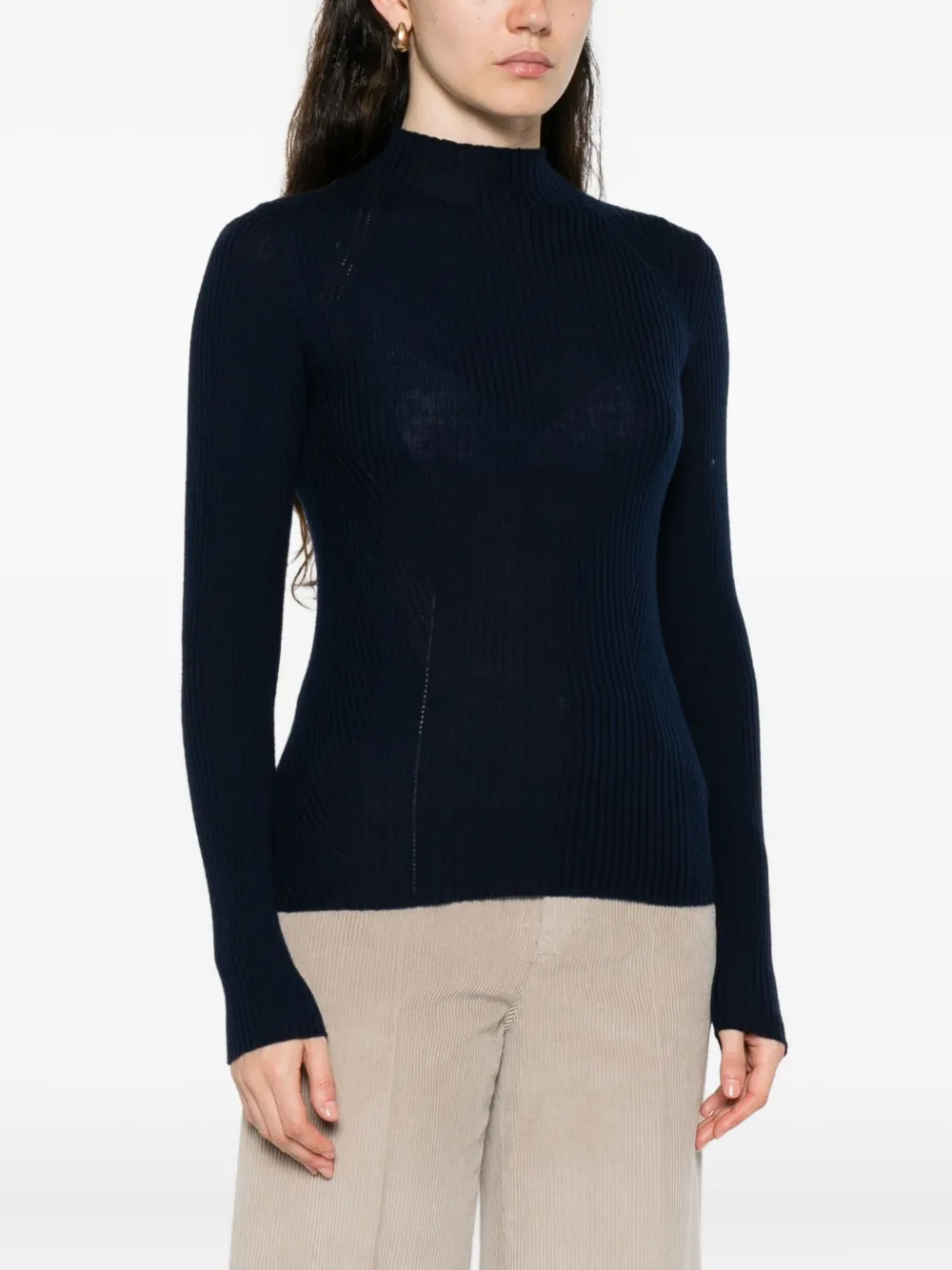 Twinset High-neck Ribbed Sweater In Blue