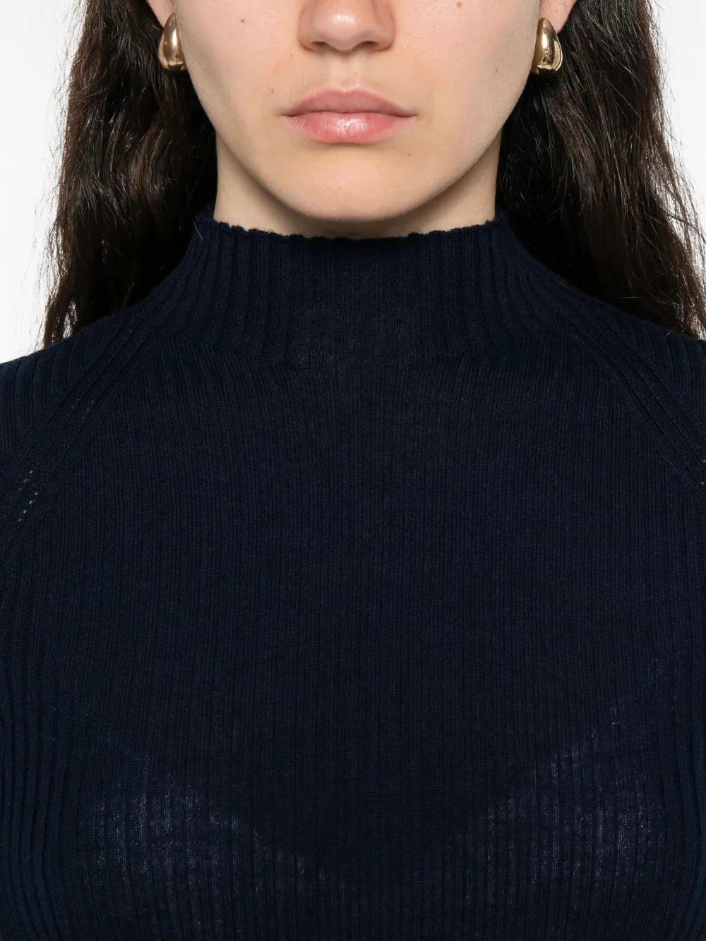 Twinset High-neck Ribbed Sweater In Blue