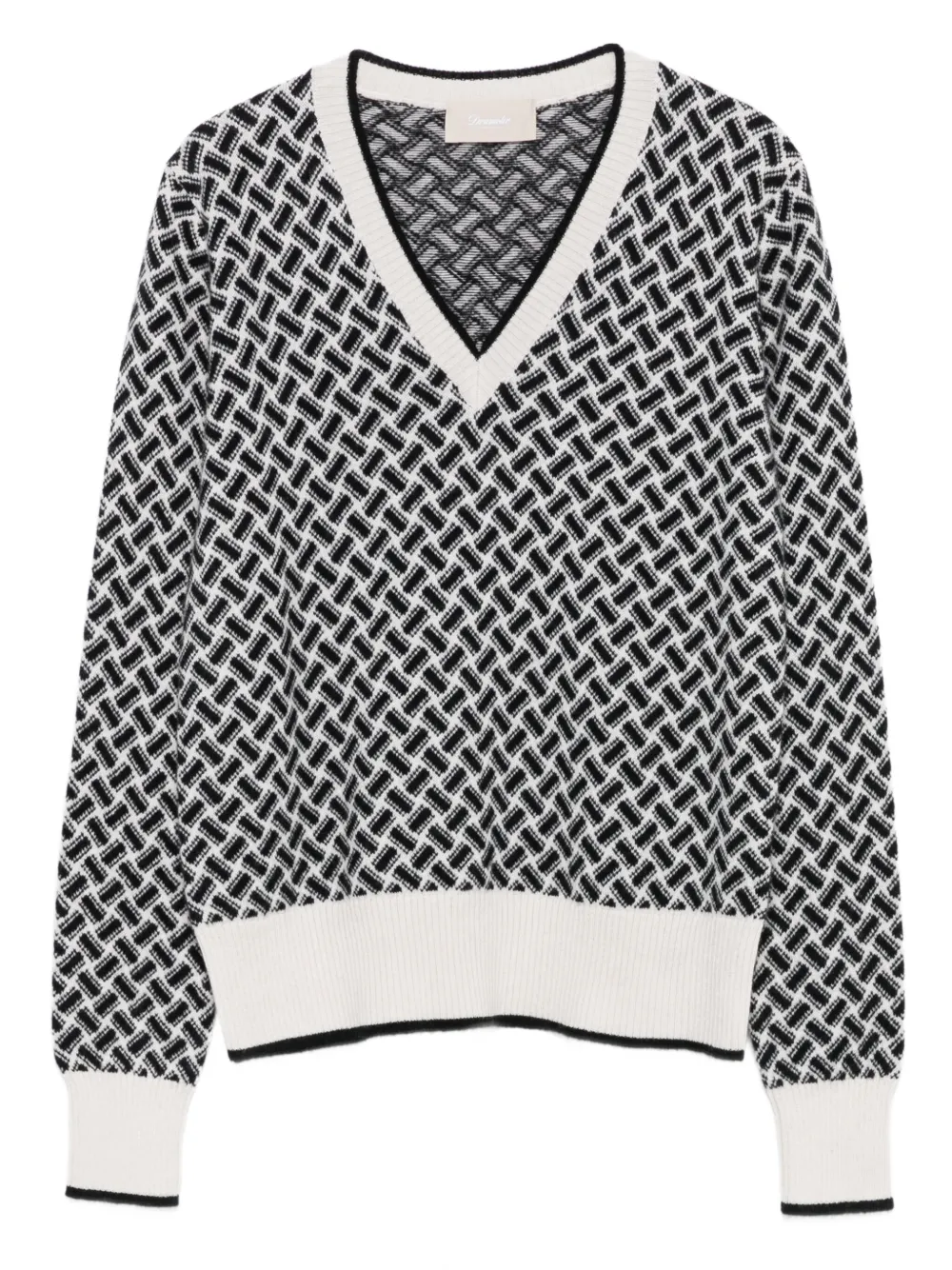 Drumohr geometric-pattern V-neck cashmere sweater | White | Image 1