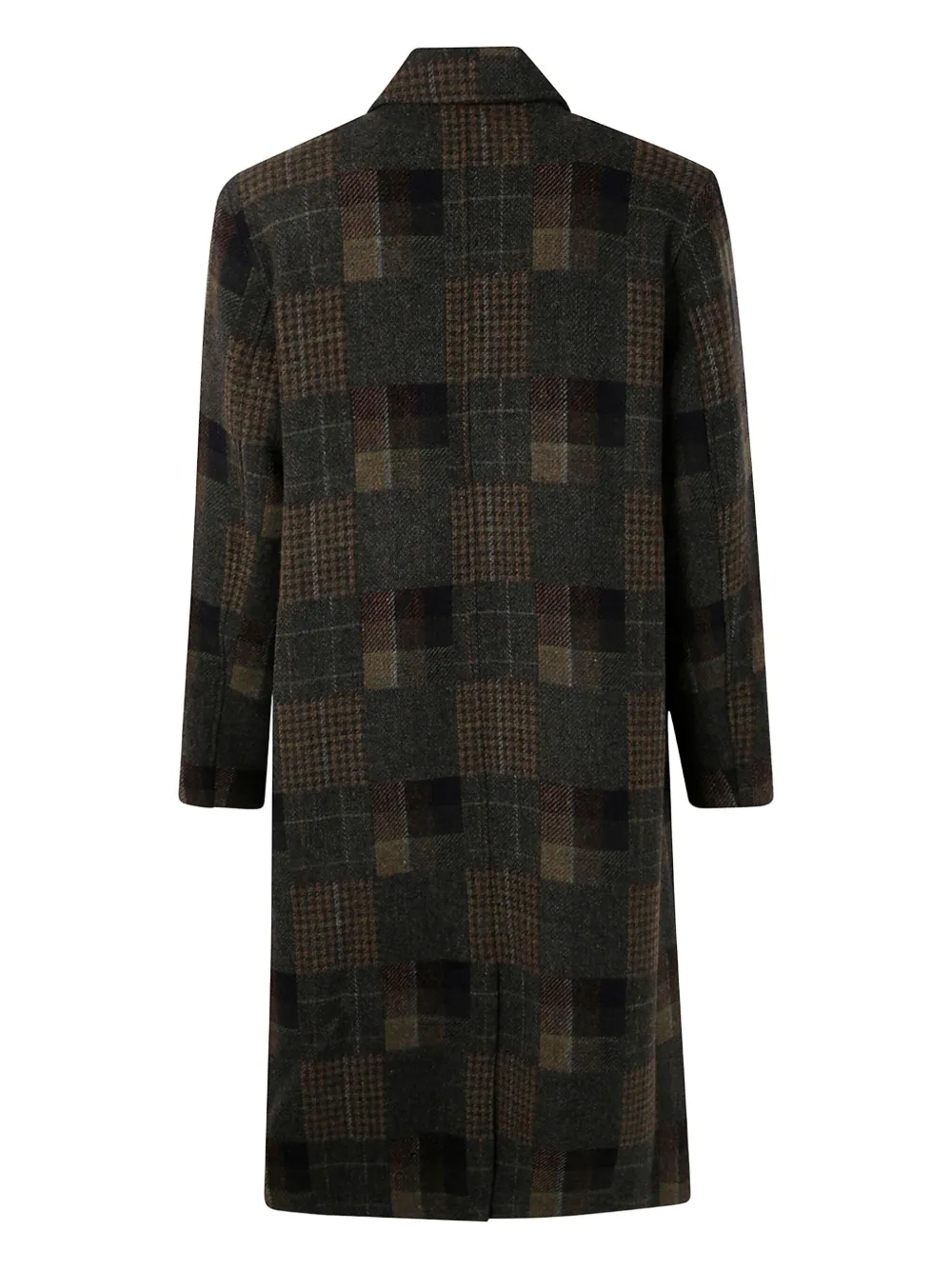 Les Deux Long Checkered Wool Coat With Notched Lapel In Multi