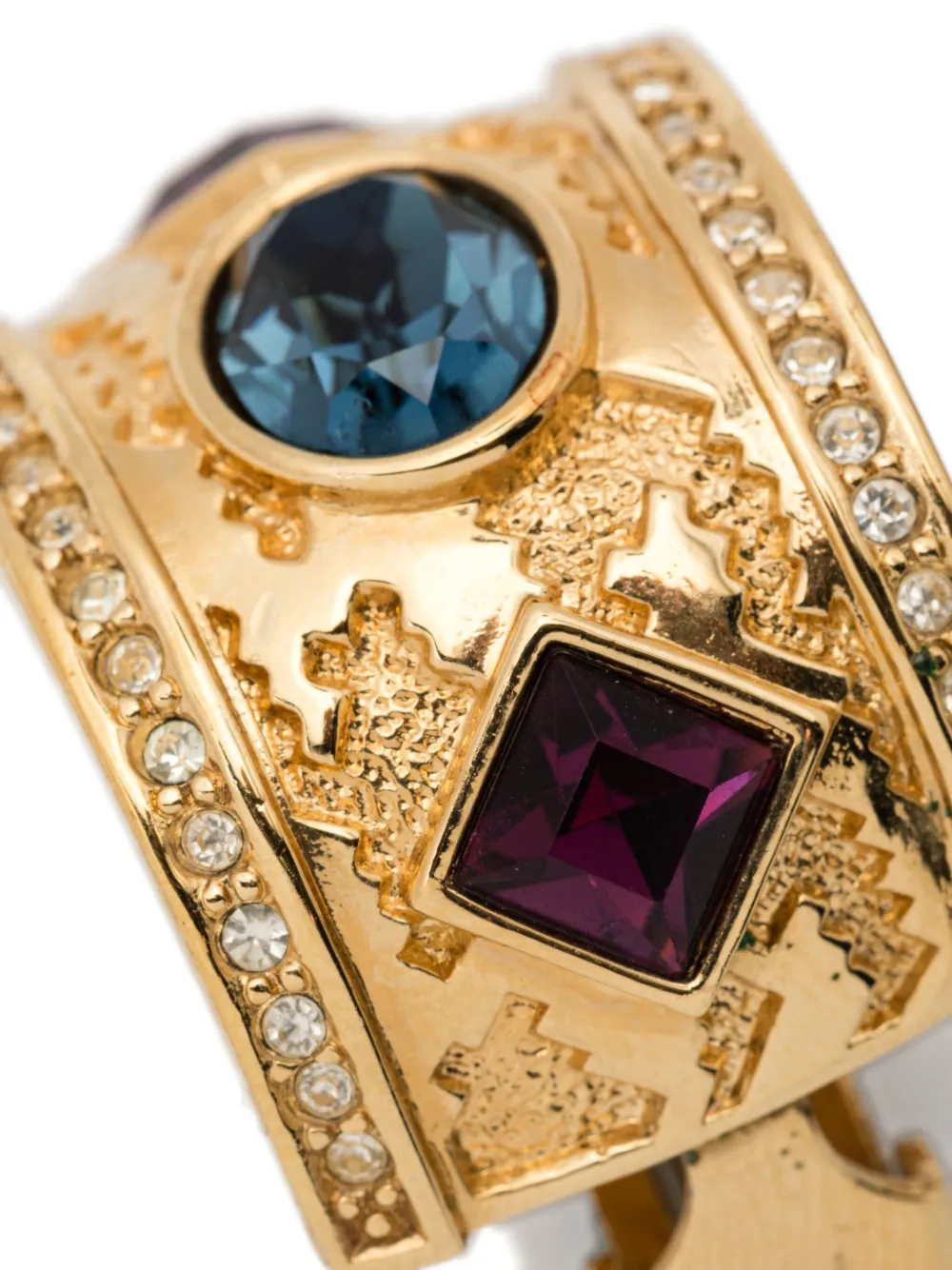 Pre-owned Dior 1980s Geometric Multi-stone Earrings In Gold