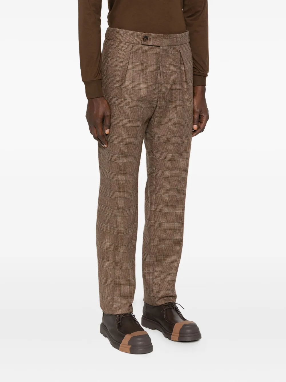 Incotex Geruite plooibroek Bruin