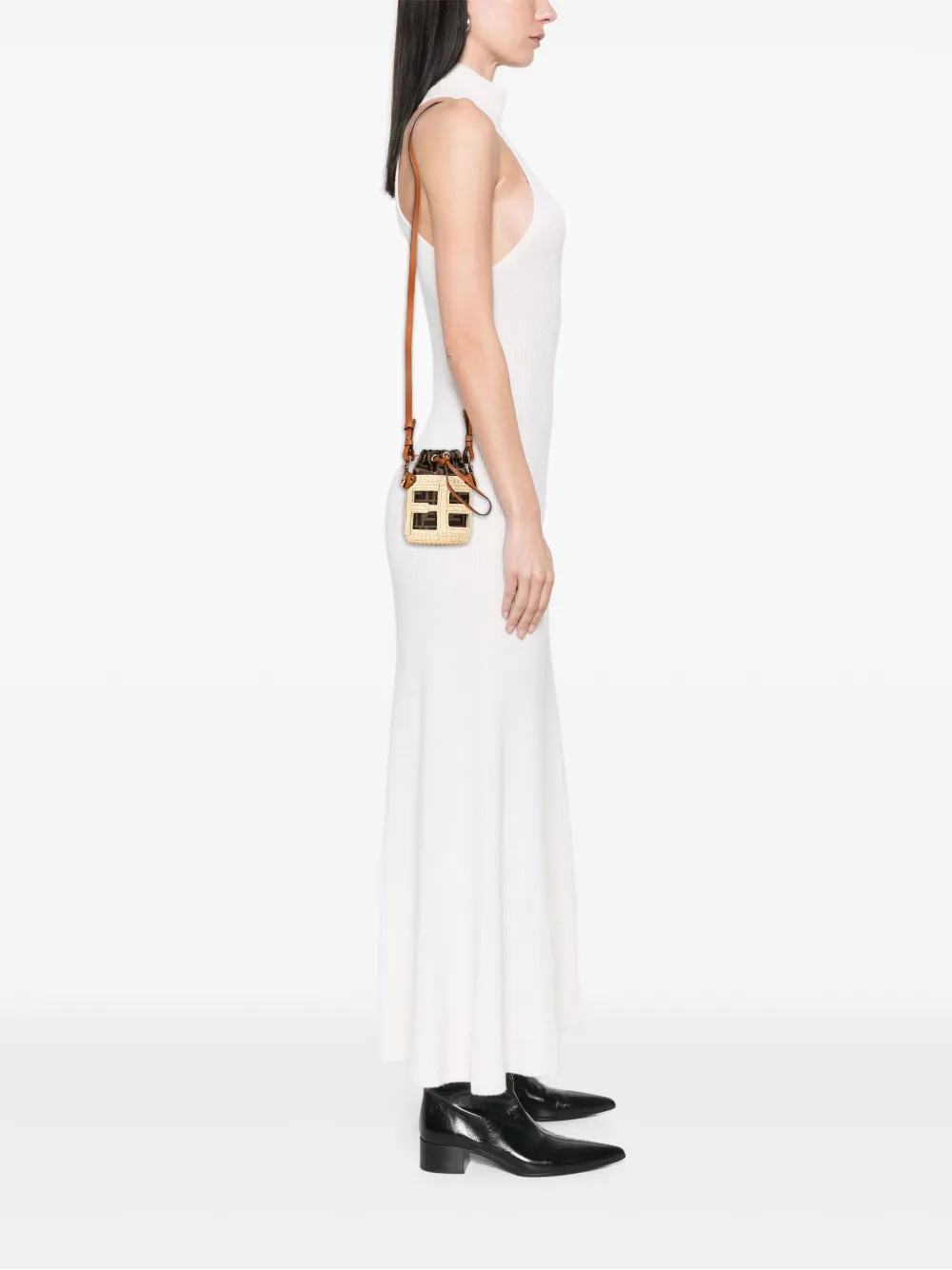 Fendi Pre-Owned 2018-2025 Nano Zucca Straw and Canvas Step Out Bag bucket bag | Pre-Owned | Image 2