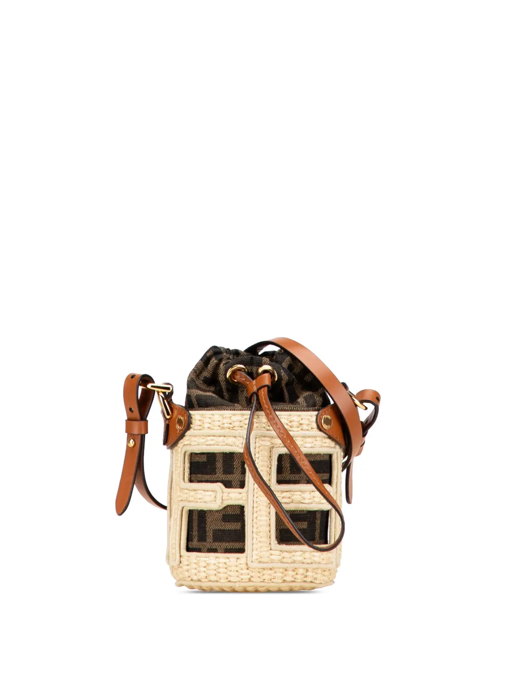 Fendi Pre-Owned 2018-2025 Nano Zucca Straw and Canvas Step Out Bag bucket bag | Brown | Image 1