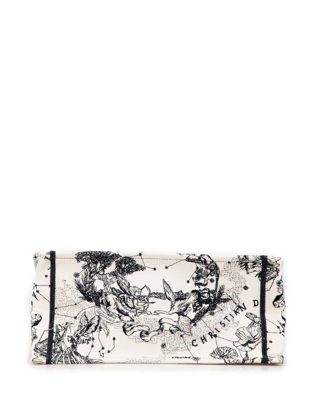 Pre-owned Dior 2022 Medium Canvas Embroidered Zodiac Toile De Jouy Book Tote Bag In White
