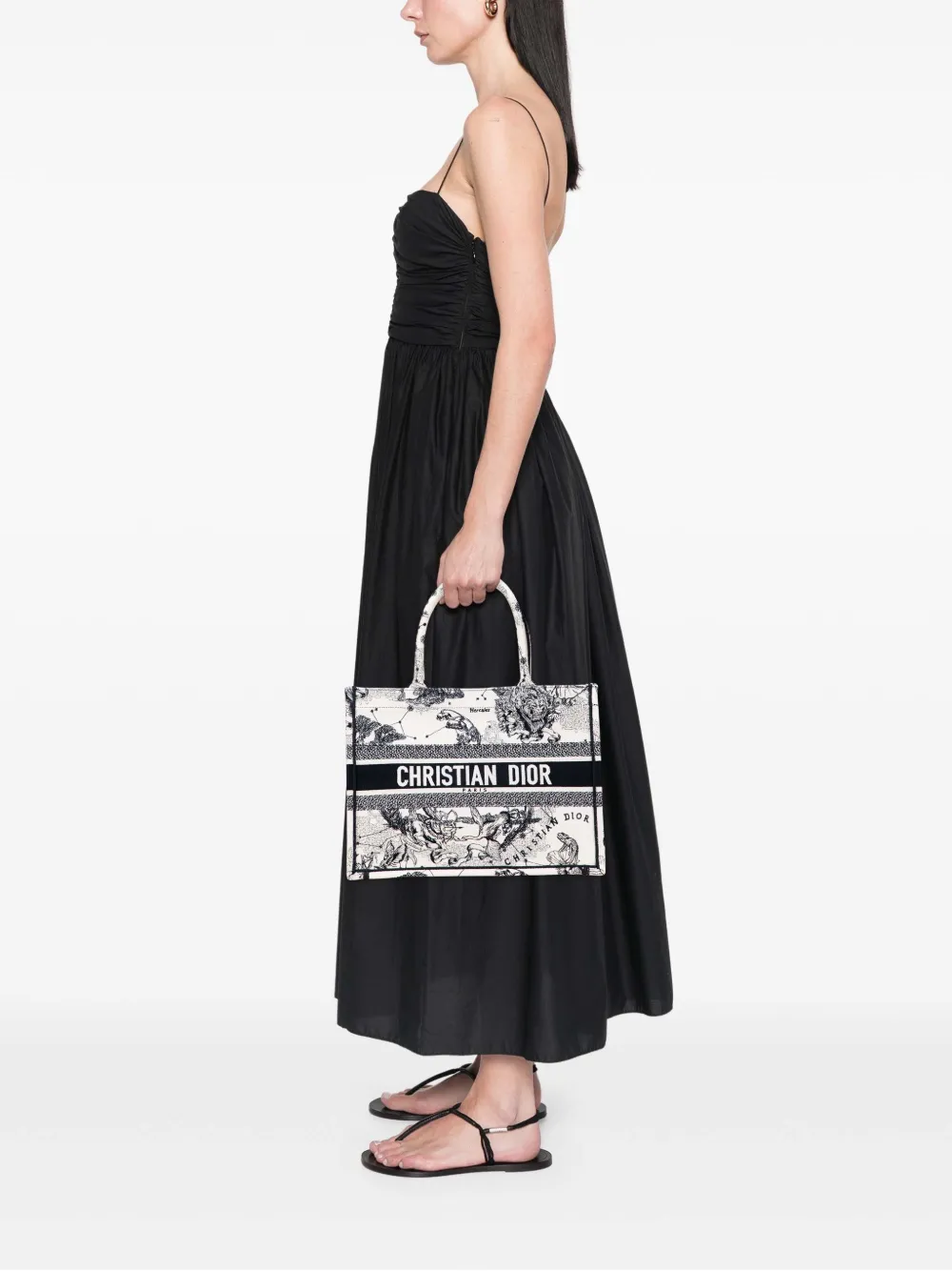 Pre-owned Dior 2022 Medium Canvas Embroidered Zodiac Toile De Jouy Book Tote Bag In White