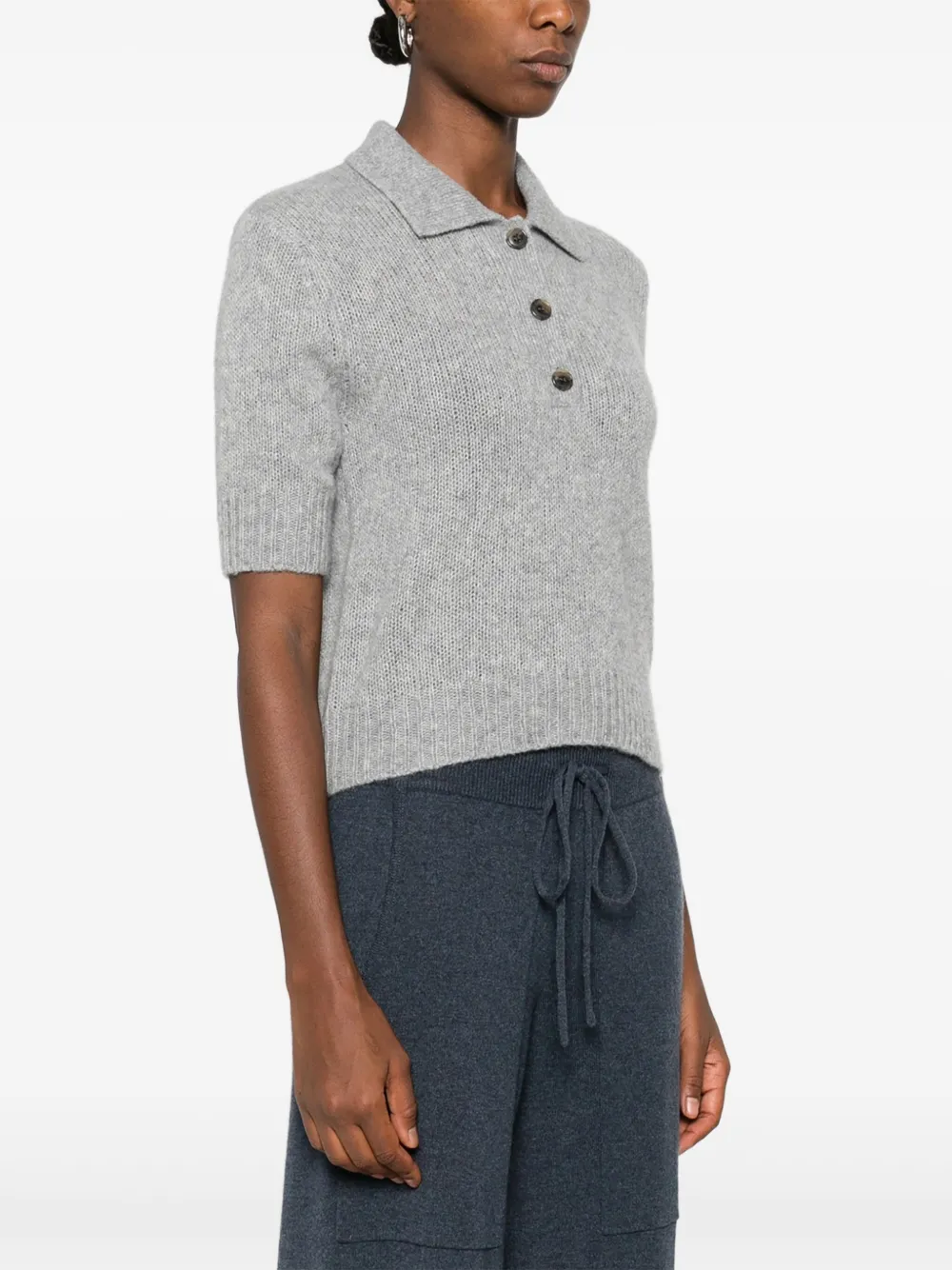 Lisa Yang Polo Button Sweater In Gray