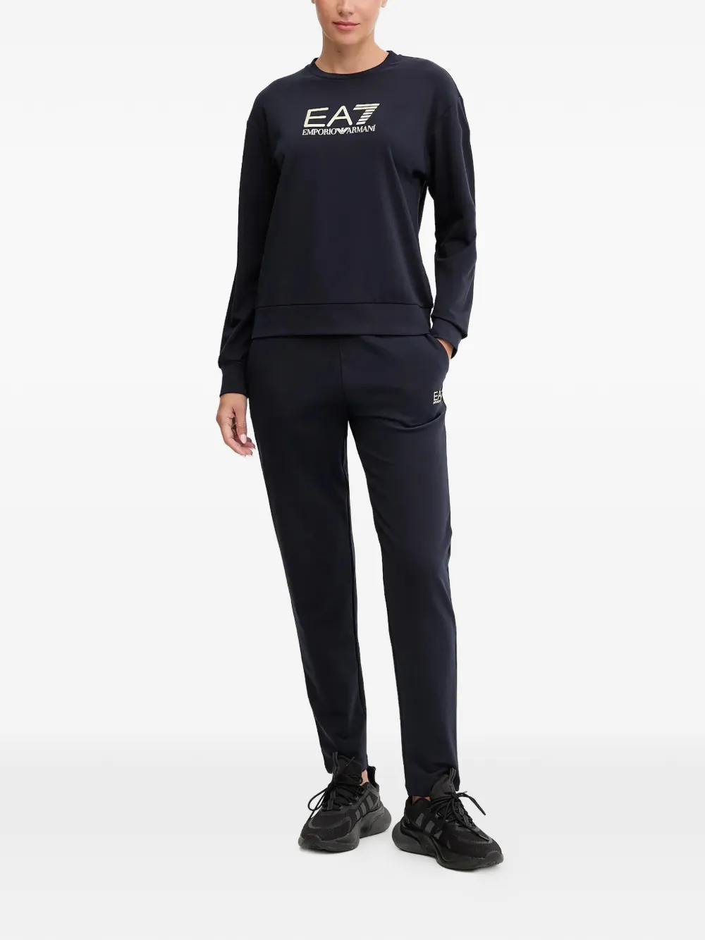 Ea7 Crew-neck Long-sleeve Sweatshirt In Blue