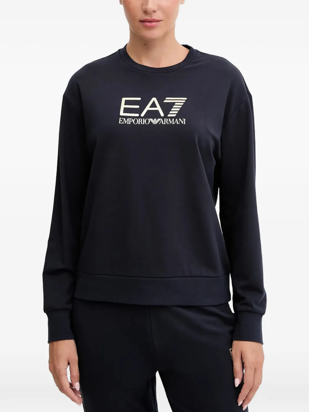 Ea7 Crew-neck Long-sleeve Sweatshirt In Blue