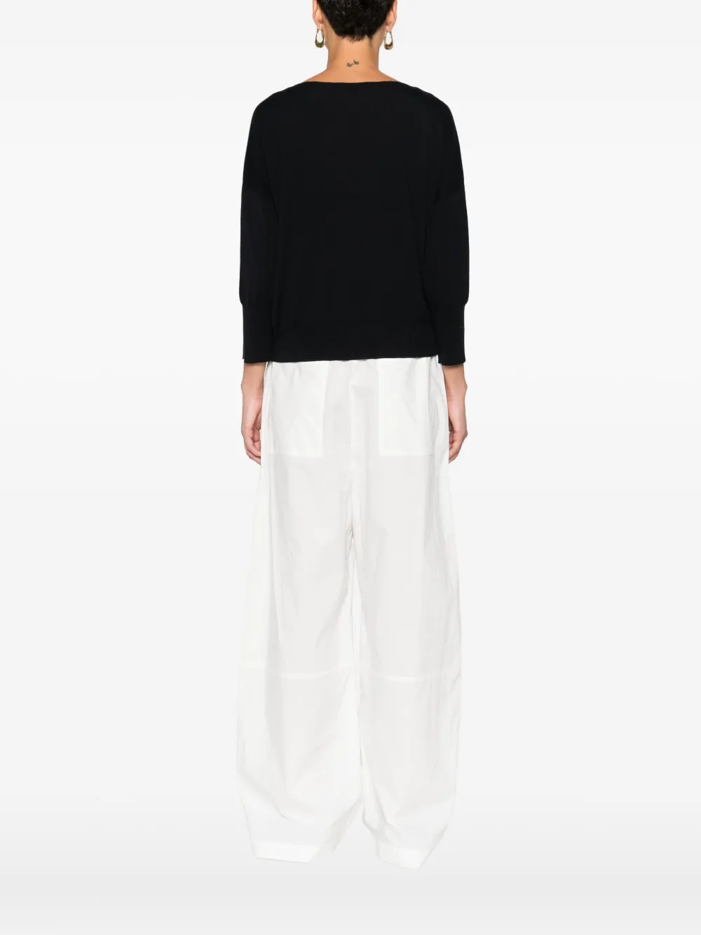 Incotex Boat-neck Three-quarter Sleeve Sweater In Black
