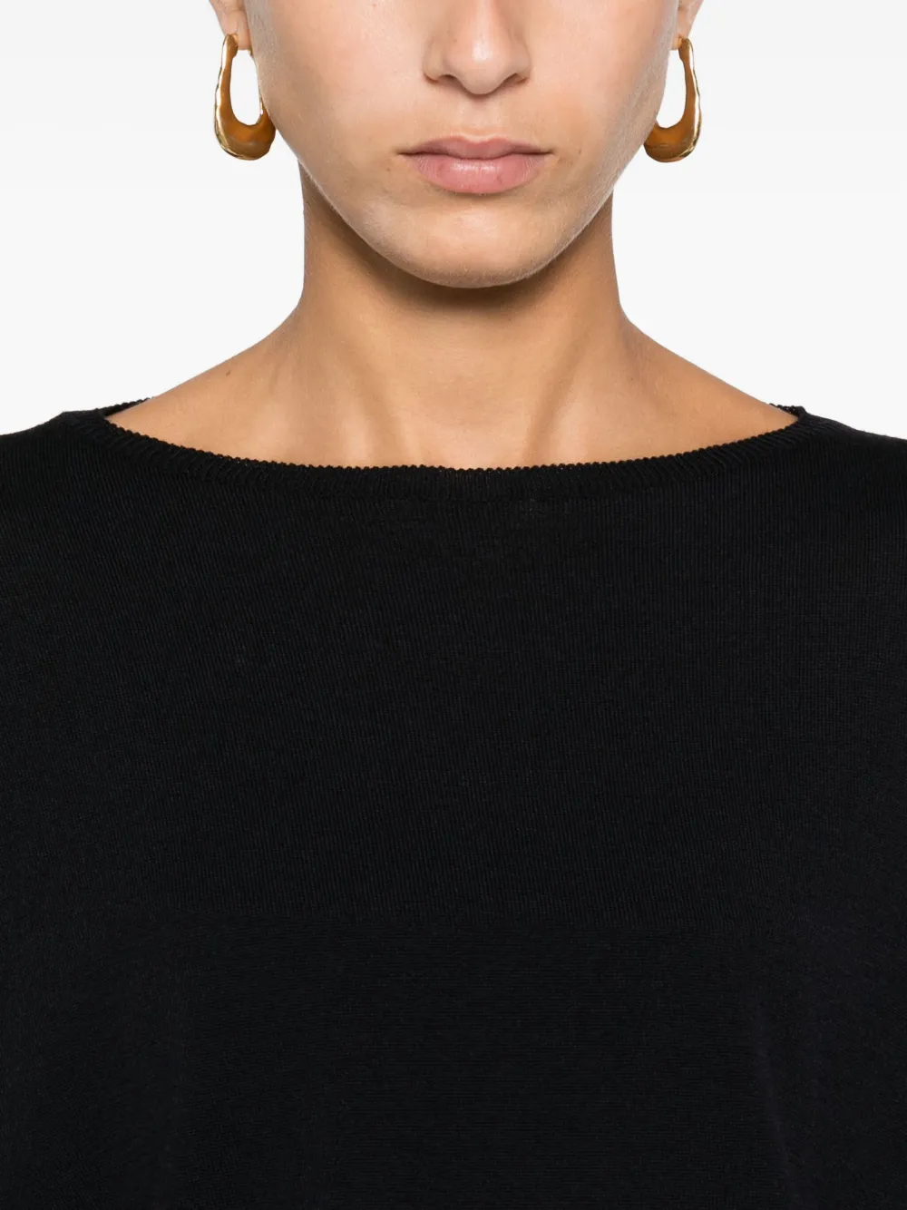 Incotex Boat-neck Three-quarter Sleeve Sweater In Black