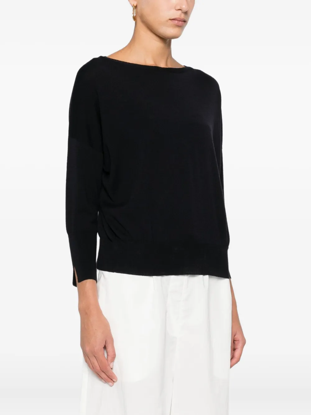 Incotex Boat-neck Three-quarter Sleeve Sweater In Black