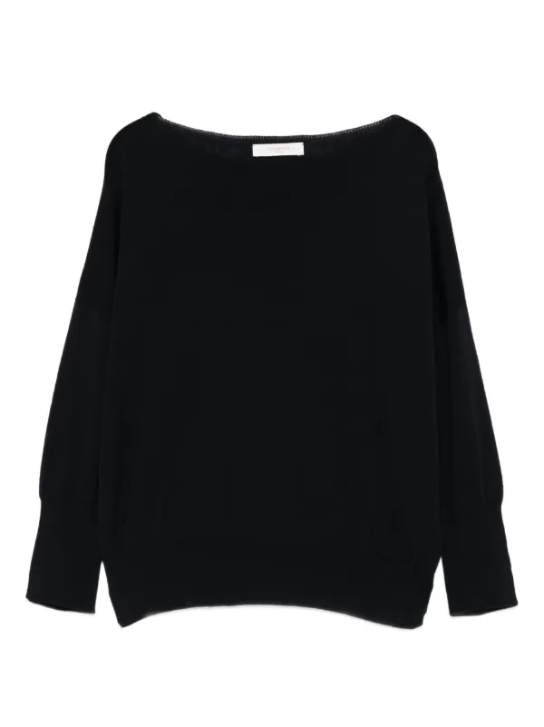 Incotex Boat-neck Three-quarter Sleeve Sweater in Black
