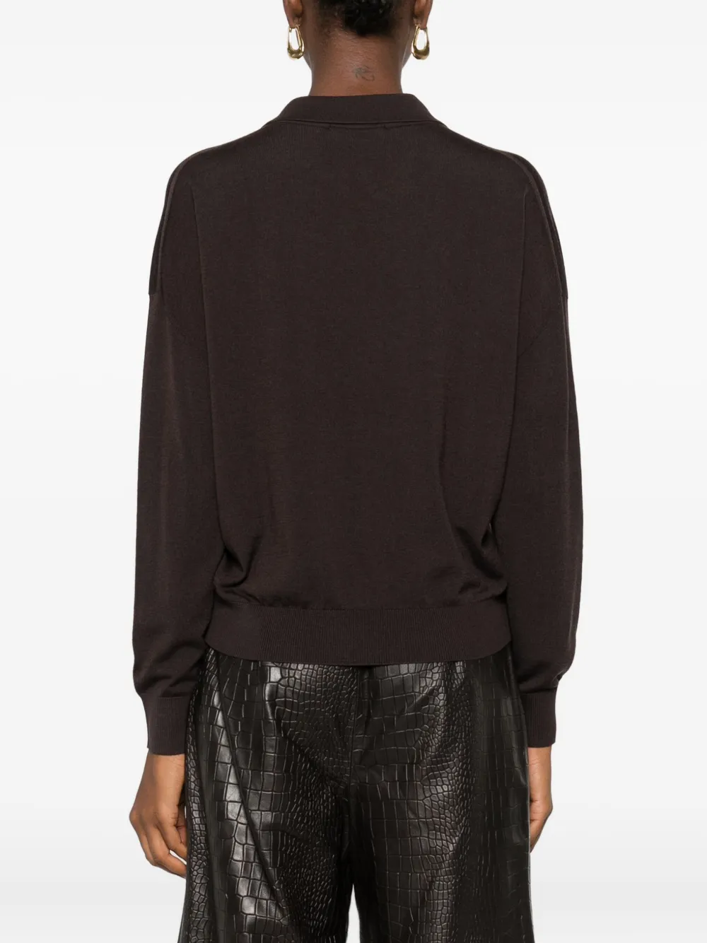 Incotex T-shirt met polokraag en lange mouwen Zwart