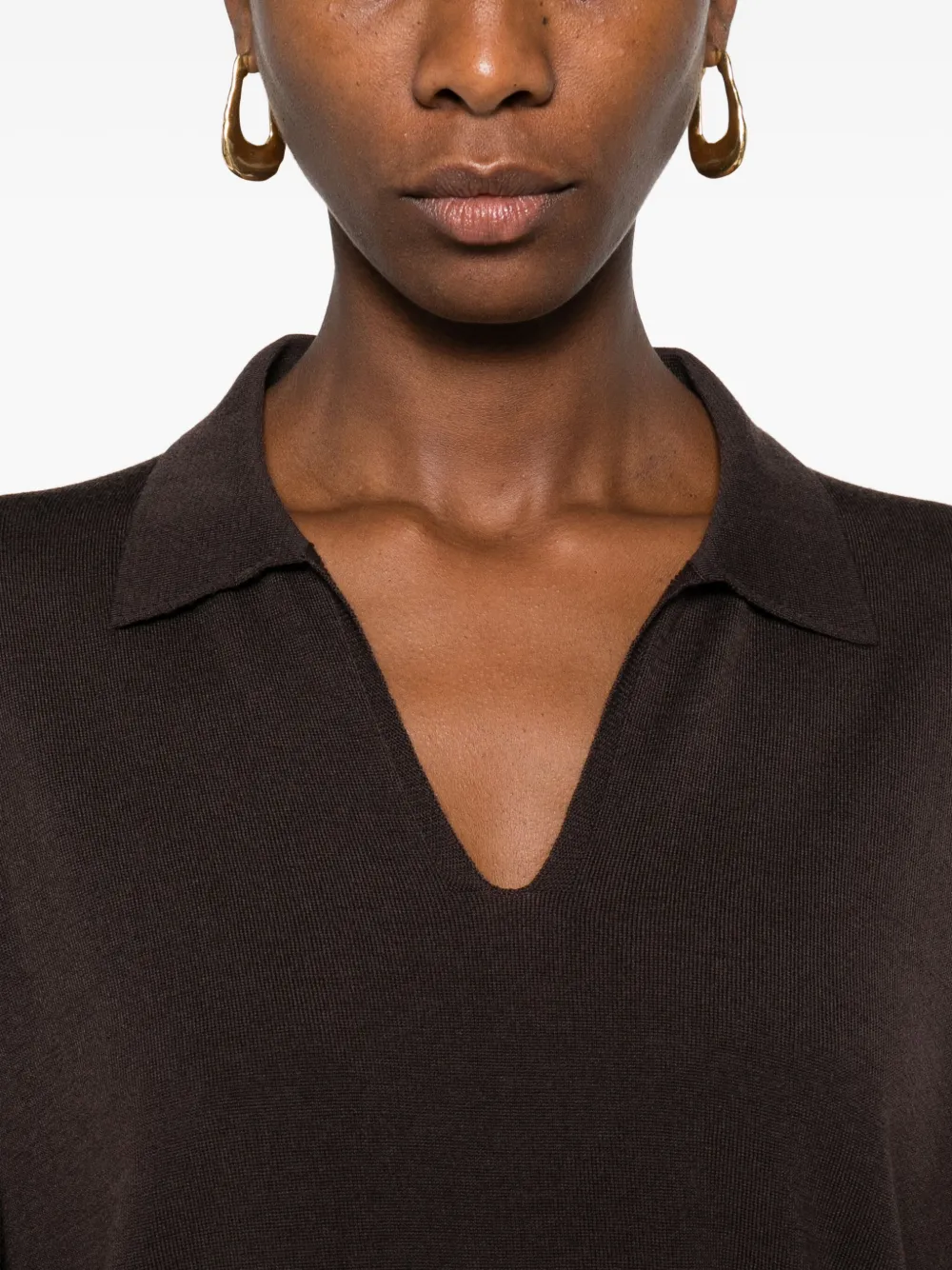 Incotex T-shirt met polokraag en lange mouwen Zwart